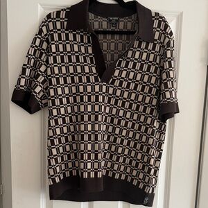 Todd Snyder Brown and Cream Checked Polo Shirt